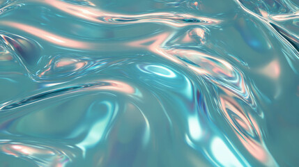 Poster - Abstract metallic fluid waves with curved ribbed texture in pastel hues