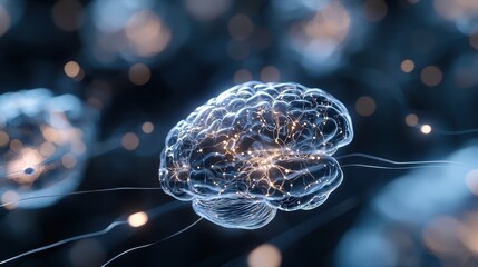 Poster - A glowing, intricate depiction of a brain surrounded by ethereal connections, symbolizing neural networks and cognitive processes.