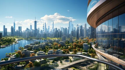 Wall Mural - futuristic cityscape: panoramic view from modern skyscraper