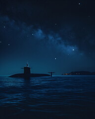 Wall Mural - A submarine on night patrol its silhouette barely _003