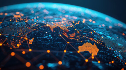 Poster - Virtual classroom online learning concept, digital globe showcasing interconnected networks and data points Asia and Australia, symbolizing