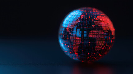 Poster - Virtual classroom online learning concept, Digital globe with red and blue lights representing global connectivity