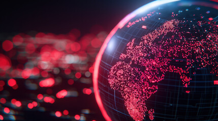 Poster - Virtual classroom online learning concept, Digital globe with red data points representing global connectivity
