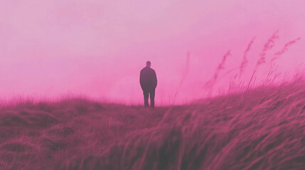 Aufkleber - Cinematic shot of silhouette in pink sky at dawn