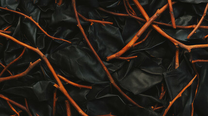 Poster - Acacia branches on dark leather texture for natural design concepts