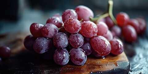 Sticker - A cluster of fresh grapes perched on top of a wooden cutting board, perfect for snacking or cooking