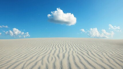 Wall Mural - Serene Desert Landscape with Soft Sand Dunes and Blue Sky Filled with Fluffy Clouds