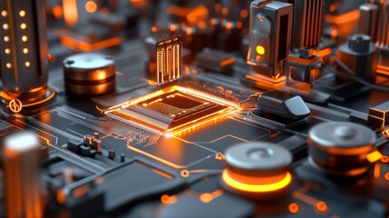 Poster - innovative microchip development high-tech laboratory digital technology futuristic environment clos