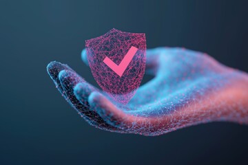 Poster - A hand holding a shield with a check mark on it. The shield is a symbol of protection and security
