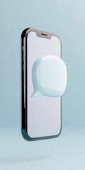 Poster - A cell phone with a blue chat bubble on it is shown in mid-air. The phone is positioned in such a way that the chat bubble appears to be floating above it