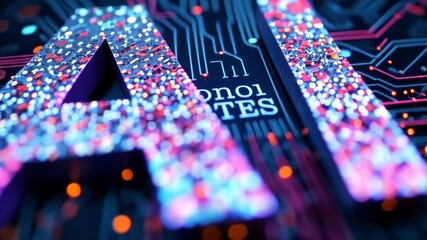 Glowing letters ai symbolize artificial intelligence surrounded by futuristic schemes and bokeh effects
