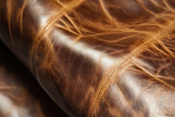 Poster - Close-up view of a brown leather couch with stitching and texture visible