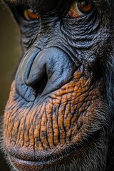 Wall Mural - Close-up of a monkey's face with bright orange eyes, ideal for use in illustrations or designs related to primates, wildlife, or tropical environments