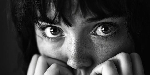 Wall Mural - A black and white close up of a woman's face, great for use in editorial or personal projects