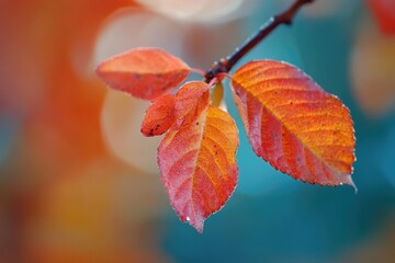 Wall Mural - A close-up shot of a leaf on a tree branch, with natural texture and veins visible