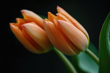 Poster - A close-up view of two orange tulips arranged in a vase