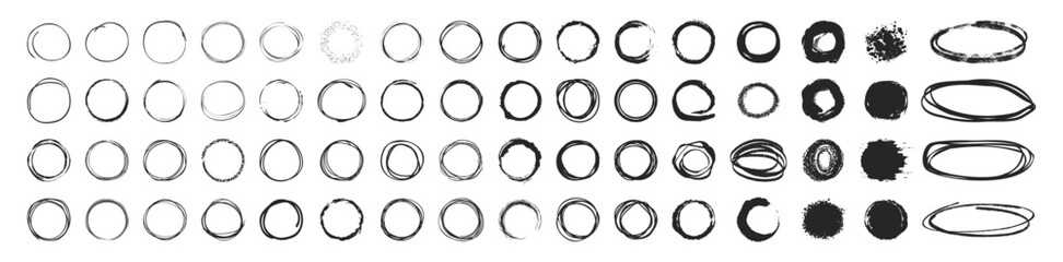 Aufkleber - Hand drawn ovals and circles set. Round freehand shapes and highlights isolated on transparent. Vector circular scribble doodle round circles for message note mark design element