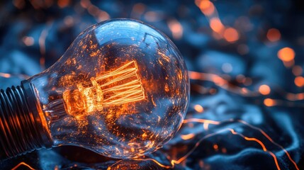 Wall Mural - a single glowing light bulb perched atop a pile of rocks, providing a beacon in the darkness