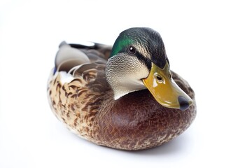 Wall Mural - A close-up shot of a duck on a white surface