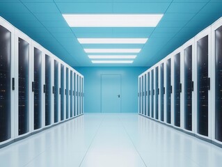  Cloud computing server room secured with advanced AIbased protection, futuristic data security
