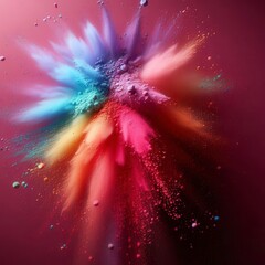 Wall Mural - Dynamic Powder Movement in Soft Rainbow Colors Set Against a Solid Burgundy Backdrop