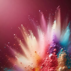 Wall Mural - Powdered Pigment in Dreamy Rainbow Tones Floating Against a Burgundy Studio Background
