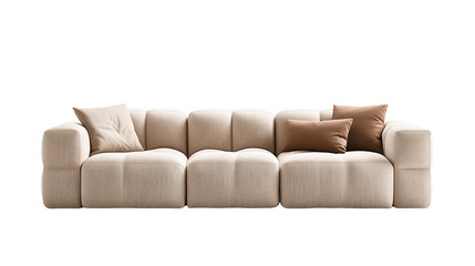 Poster - Couch with colorful pillows in a bright living room setting isolated on transparent background..