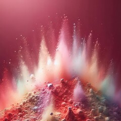 Wall Mural - Soft Rainbow Pigment Particles Suspended in Air Over a Rich Burgundy Canvas