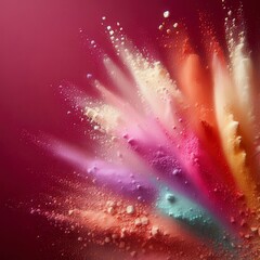 Wall Mural - Floating Colorful Powder Particles Captured in Macro on a Solid Burgundy Backdrop
