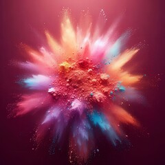Wall Mural - Vibrant Powder Particles in a Soft Rainbow Gradient Floating Over Burgundy