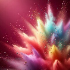 Wall Mural - Soft Rainbow Colored Powder in Motion Over a Deep Burgundy Backdrop