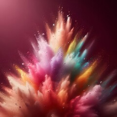 Wall Mural - Macro Upward View of Soft Rainbow Colored Powder Against Solid Burgundy Background