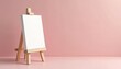 © Vadym - Miniature wooden easel with blank canvas stands against pink backdrop. Minimal art concept mockup artistic inspiration. Clean studio shot display presentation. Perfect art equipment to unleashing