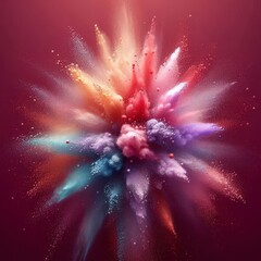 Wall Mural - Colorful Powder Particles Suspended Over a Rich Burgundy Background