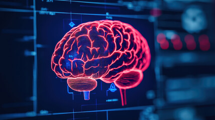  - digital healthcare and network concept, digital brain illustration with neural connections and data 