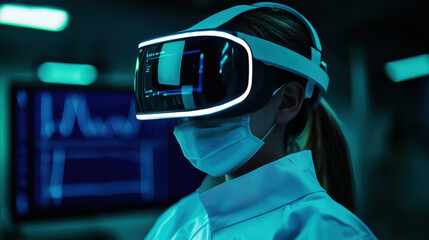 Poster - Digital healthcare and network concept, healthcare professional using virtual reality technology medical setting. scene conveys innovation and