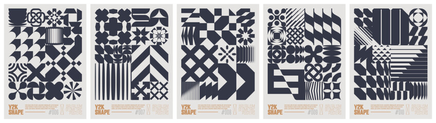 Poster - Y2K shape abstract geometric composition in brutalism style, vector minimalistic Posters with silhouette basic form, Retro futuristic graphic elements of geometry postmodern figures, black 2