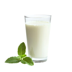 Poster - Fresh milk in glass with mint leaves, perfect for refreshing drink. Enjoy creamy texture and cool flavor of this delightful beverage