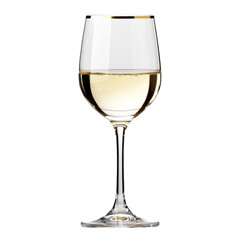 Poster - Elegant wine glass filled with white wine, showcasing sleek design and golden rim. Perfect for celebrations and fine dining experiences
