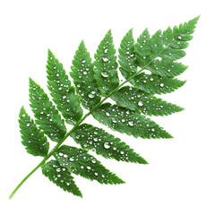 Poster - Fresh green fern leaf with water droplets, showcasing vibrant foliage and natural beauty. Perfect for nature themed designs and backgrounds