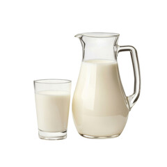 Poster - Fresh milk in glass and pitcher, perfect for breakfast or cooking. Enjoy creamy texture and nutritional benefits of this wholesome beverage