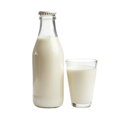 Poster - Fresh milk in glass and bottle, showcasing its creamy texture and purity. Perfect for breakfast or cooking, this dairy product is staple in many households