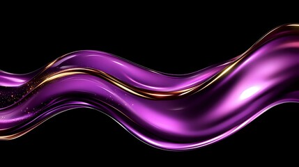 Poster - Elegant purple and gold flowing waves create dynamic motion against black background, smooth metallic texture with glossy reflective surface adds luxury and sophistication.