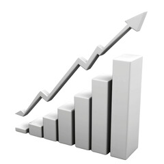 Aufkleber - 3D bar graph showing increasing growth with upward trend line, symbolizing success and progress in business or finance