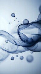 Poster - Ethereal blue smoke waves with floating spheres on light background create dynamic flow pattern for modern abstract design compositions.