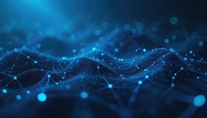 Fototapete - Abstract blue polygonal background featuring interconnected dots, lines for data, technology. Conceptual design for crypto, network, machine learning. Modern scientific research, medicals
