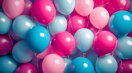 Poster - Vibrant array of assorted color balloons floating together in a lively cheerful and celebratory party background  The balloons create a festive joyful and decorative scene suitable for events