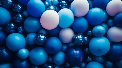 Poster - vibrant blue spherical orbs in futuristic digital abstract background with reflective glossy and gra