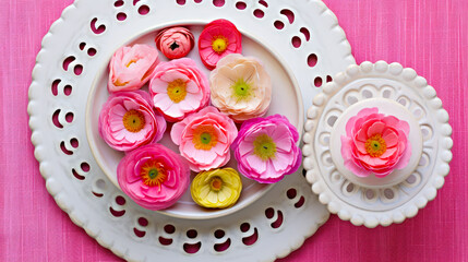 Poster - Colorful arrangement of fresh flowers in a decorative bowl on a vibrant background
