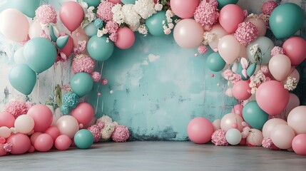 Poster - colorful and stylish balloon and floral backdrop for special occasions